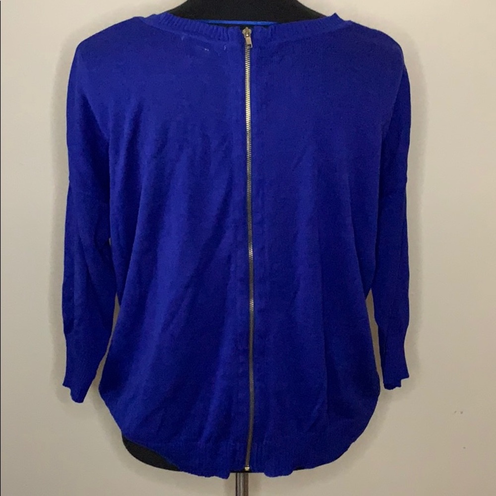 Blue sweater with full zipper down back